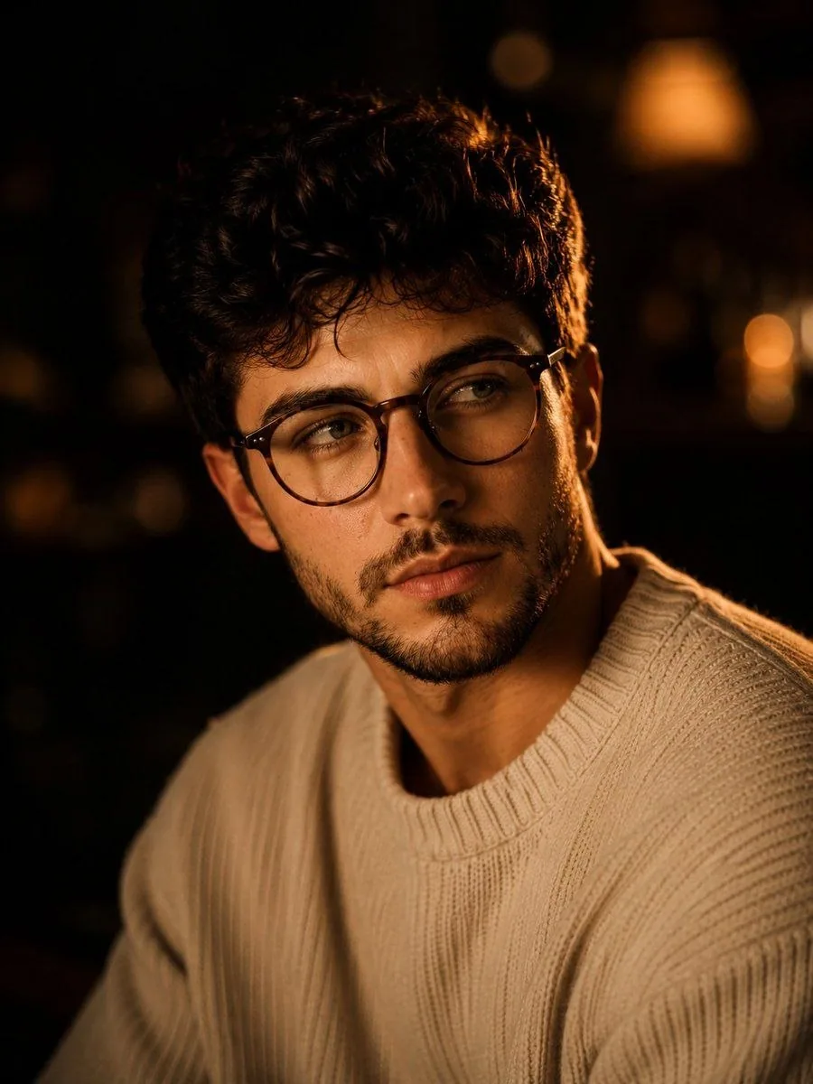 پرتره مرد جوان با نور گرم و سینمایی