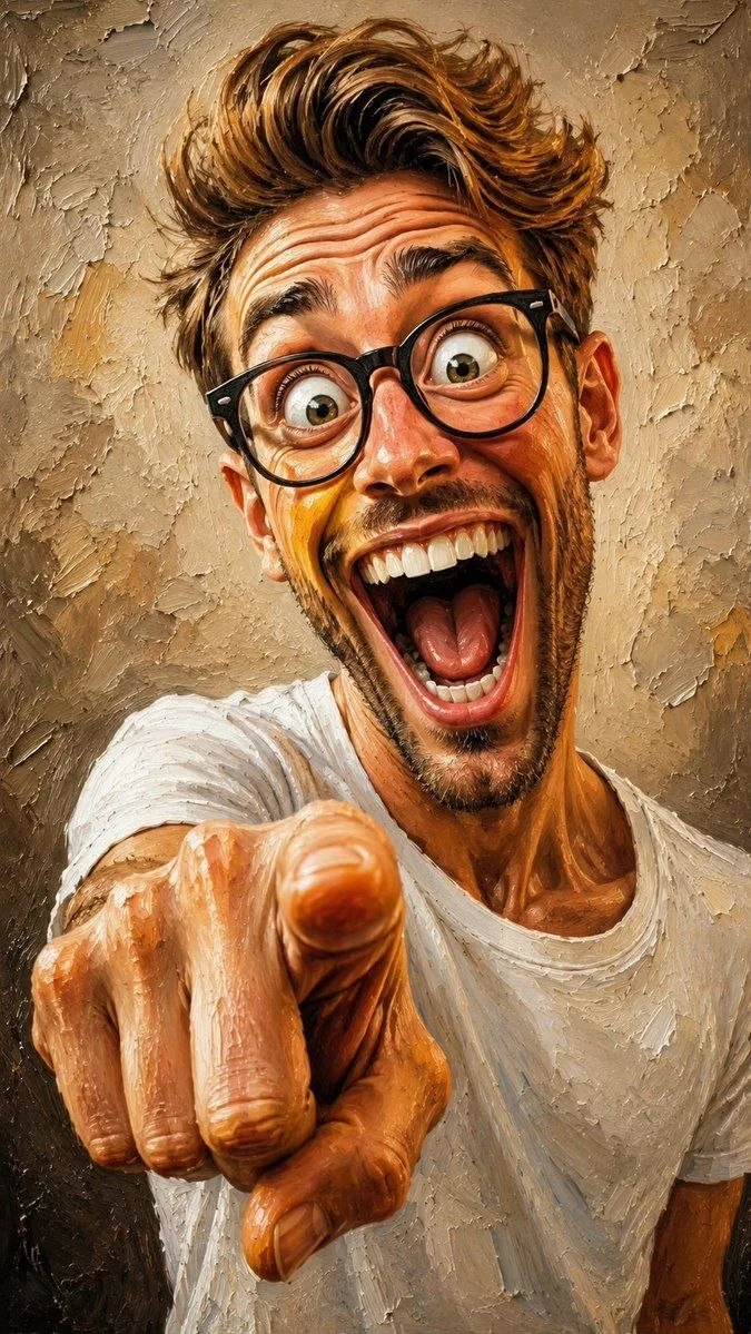 پرتره کاریکاتوری رنگ روغن با حالت خنده دار