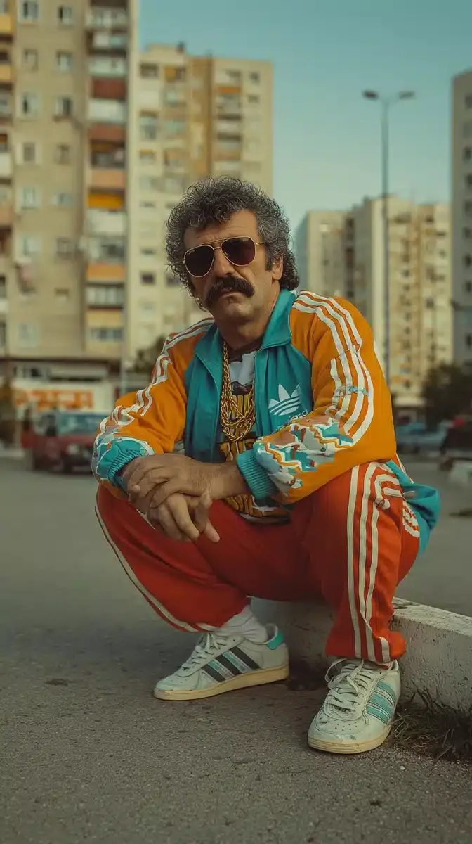 پرتره خیابانی مرد با استایل ورزشی رترو