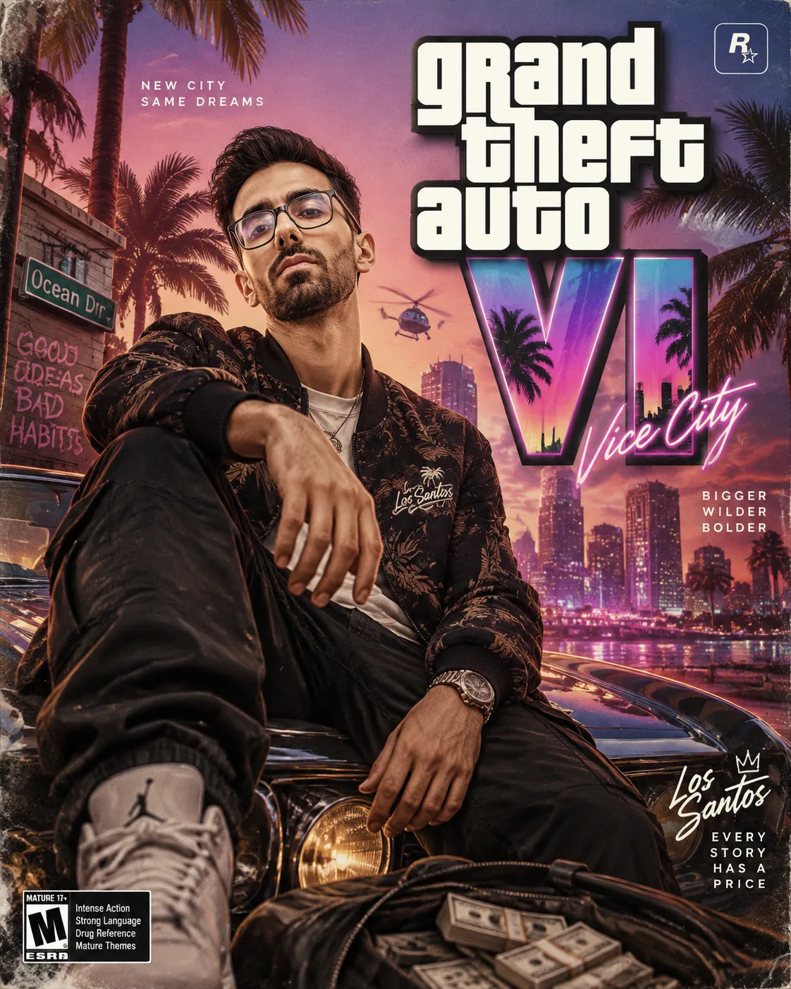 پوستر سینمایی GTA VI با استایل خیابانی